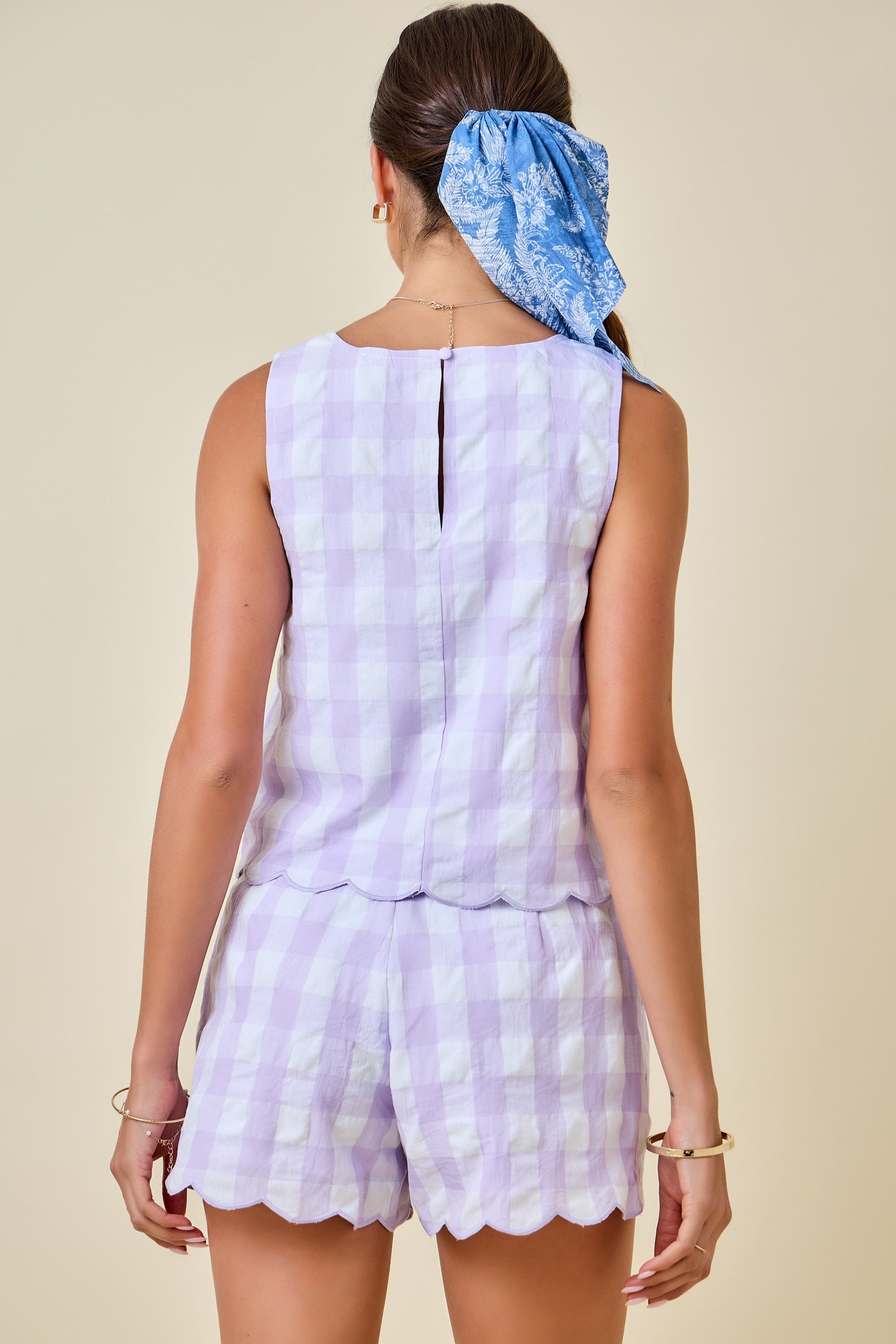 Garrett Gingham Top- Lavender/White