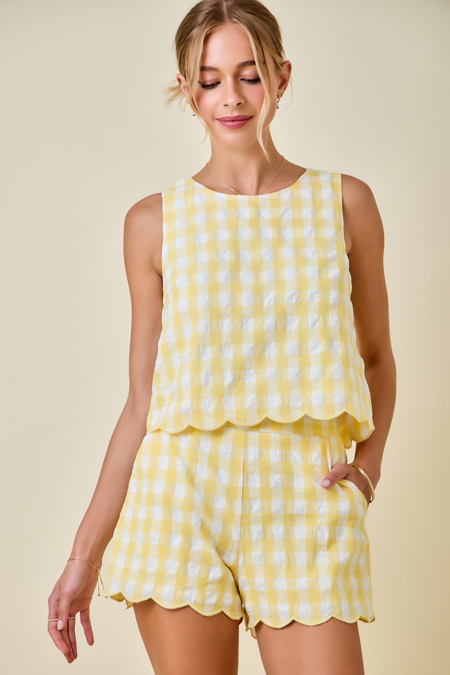 Garrett Gingham Top- Lemon/White