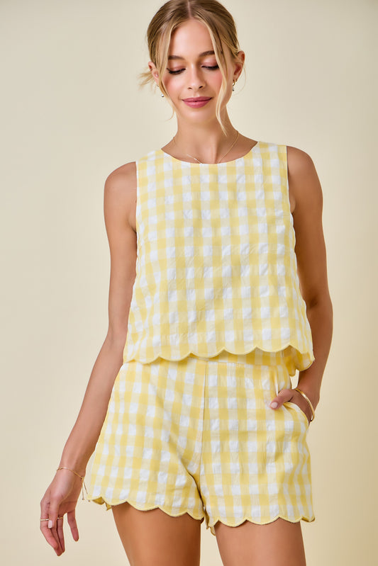 Garrett Gingham Top- Lemon/White