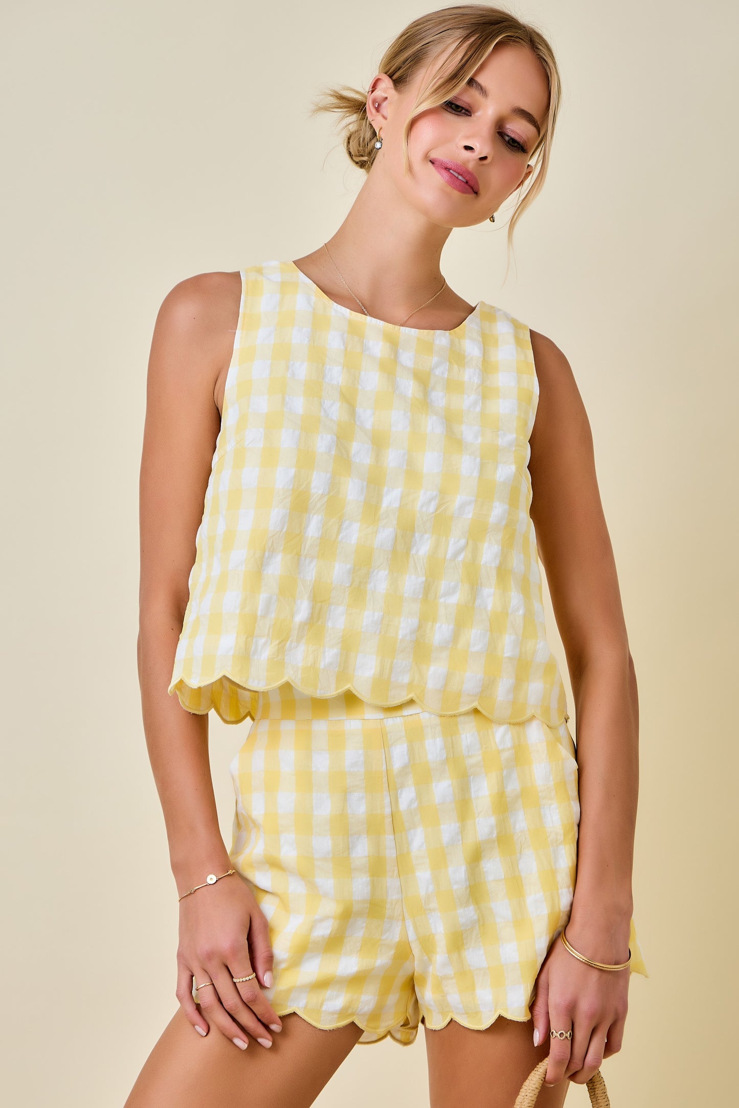 Garrett Gingham Top- Lemon/White