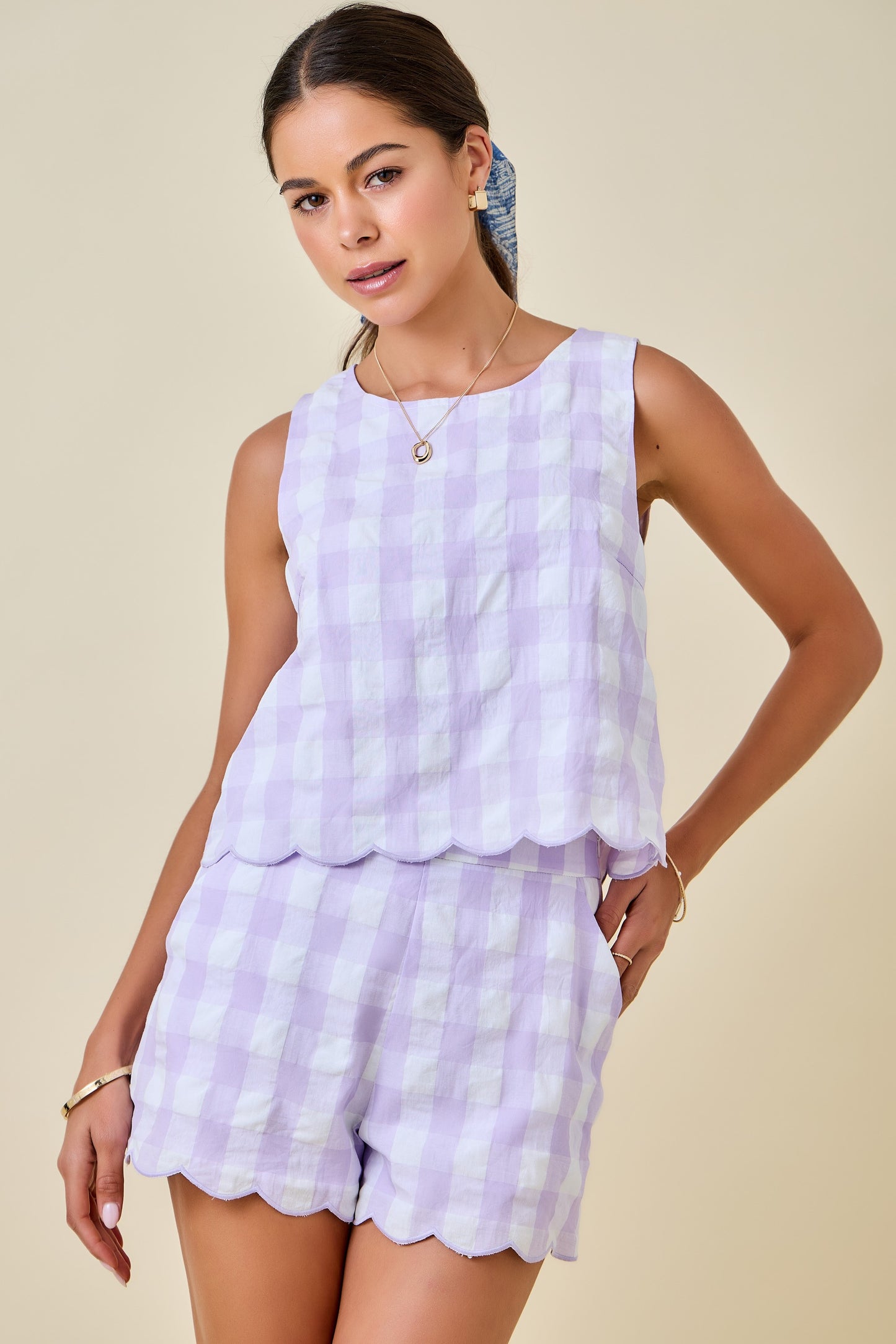 Garrett Gingham Shorts- Lavender/White