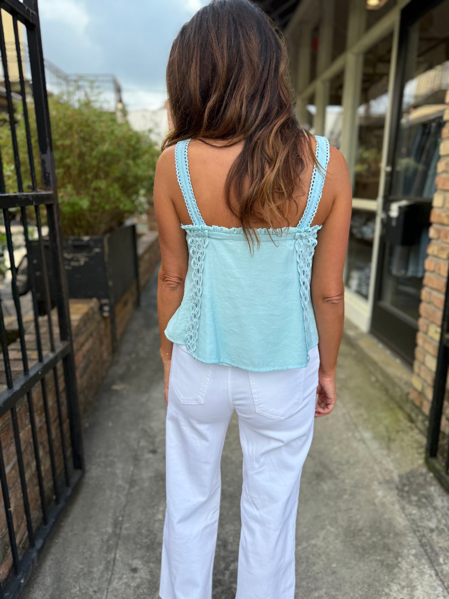 Doha Eyelet Flowy Tank- Blue