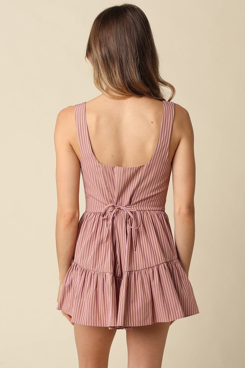 Tina Striped Romper-  Brown/Pink
