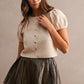 Pepita Puff Sleeve Cardigan-Lt. Mocha
