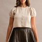 Pepita Puff Sleeve Cardigan-Lt. Mocha