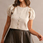 Pepita Puff Sleeve Cardigan-Lt. Mocha