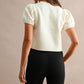 Pepita Puff Sleeve Cardigan-Cream