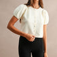 Pepita Puff Sleeve Cardigan-Cream