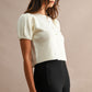 Pepita Puff Sleeve Cardigan-Cream