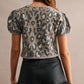 Pepita Puff Sleeve Cardigan-Leopard