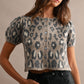 Pepita Puff Sleeve Cardigan-Leopard