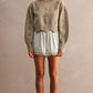 Floral Embroidered Scallop Detail Knit Top- Mocha