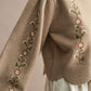Floral Embroidered Scallop Detail Knit Top- Mocha