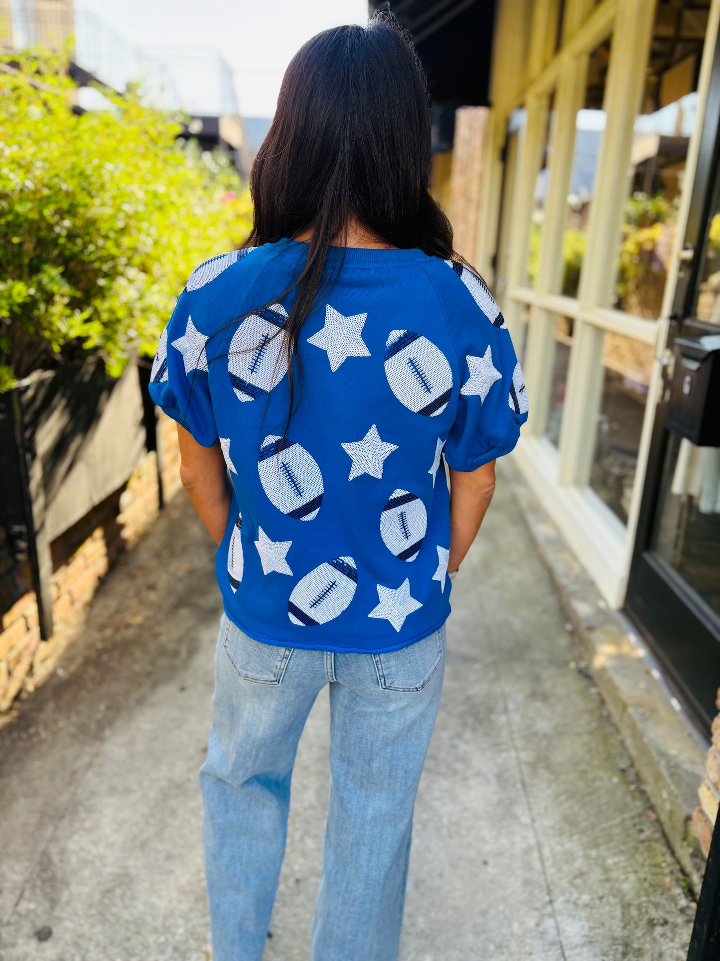 Scattered Football & Stars Top- Royal