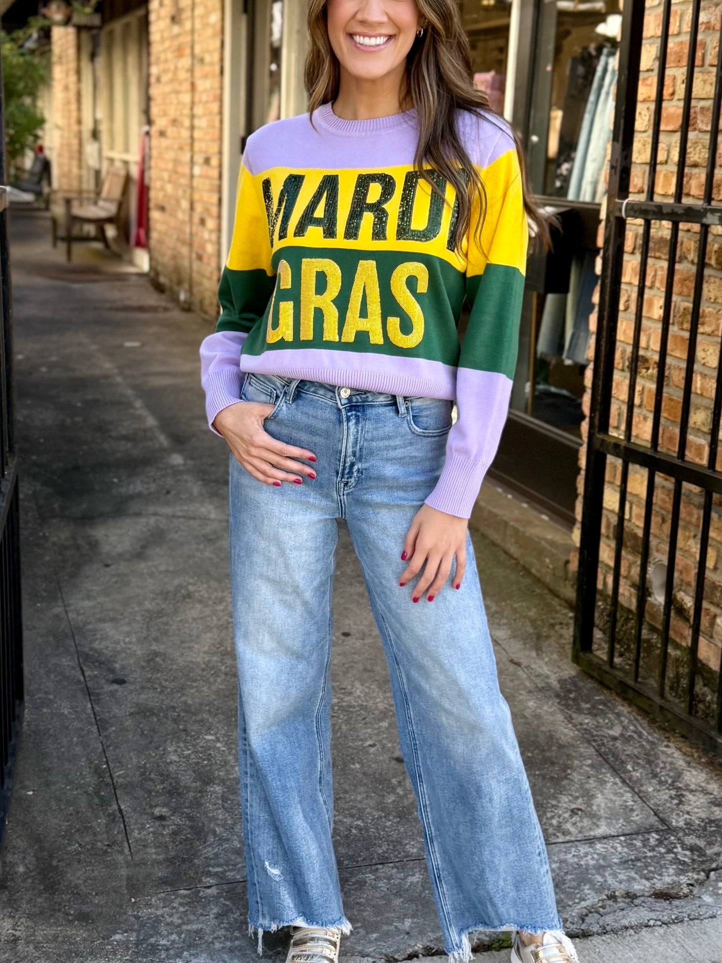 Mardi Gras Colorblock Sweater