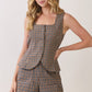 Gingham Front Pocket Shorts- Brown