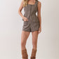 Gingham Front Pocket Shorts- Brown