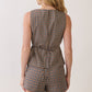 Gingham Front Pocket Shorts- Brown