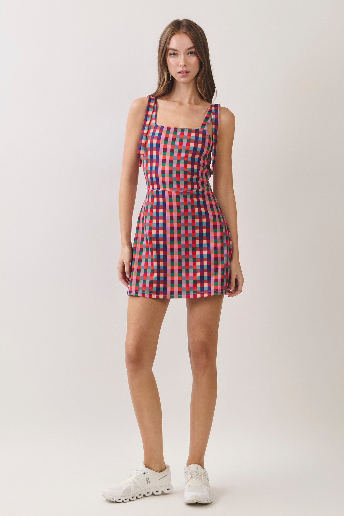 Multi Check Strap Mini Dress- Multi