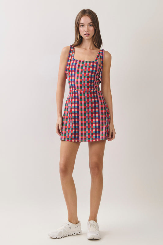 Multi Check Strap Mini Dress- Multi