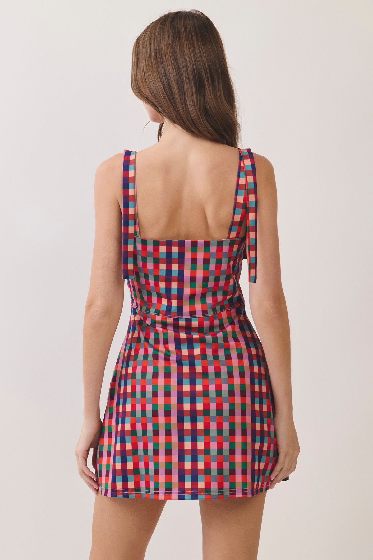 Multi Check Strap Mini Dress- Multi
