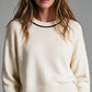 Chunky Cropped Crew Neck Sweater- Cream