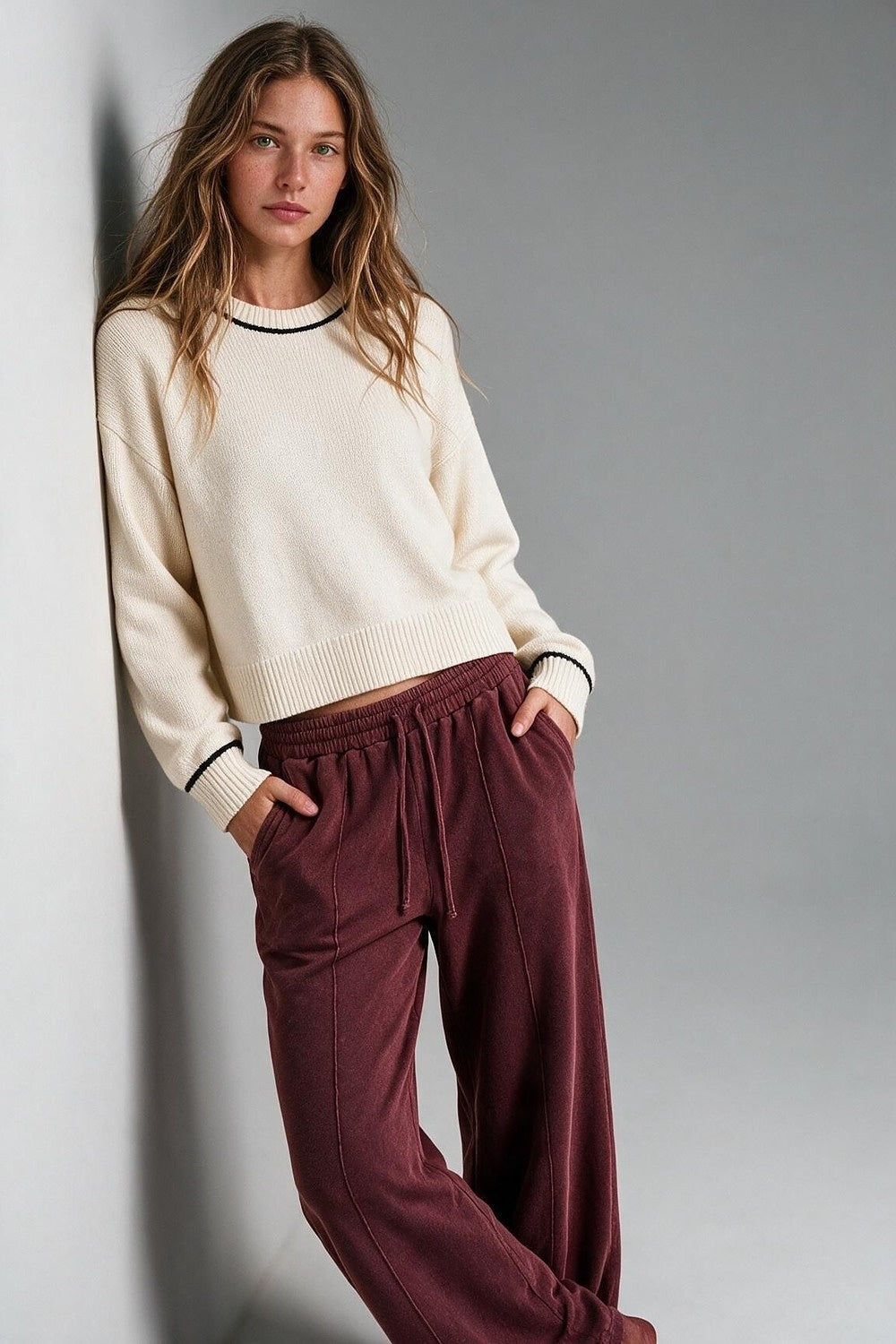 Chunky Cropped Crew Neck Sweater- Cream