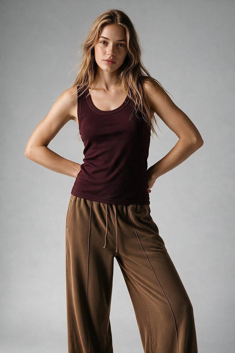 Cory Ribbed Tank- Burgundy
