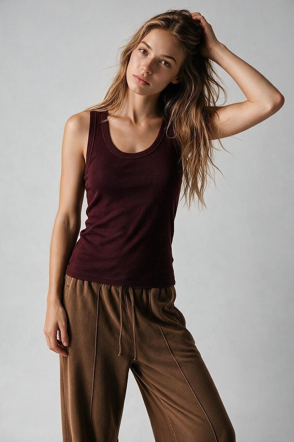 Cory Ribbed Tank- Burgundy