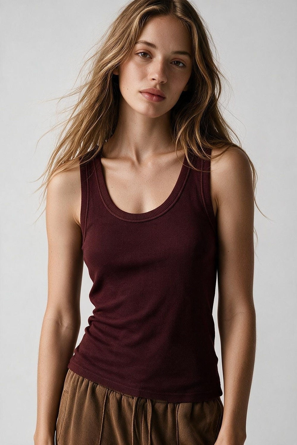 Cory Ribbed Tank- Burgundy