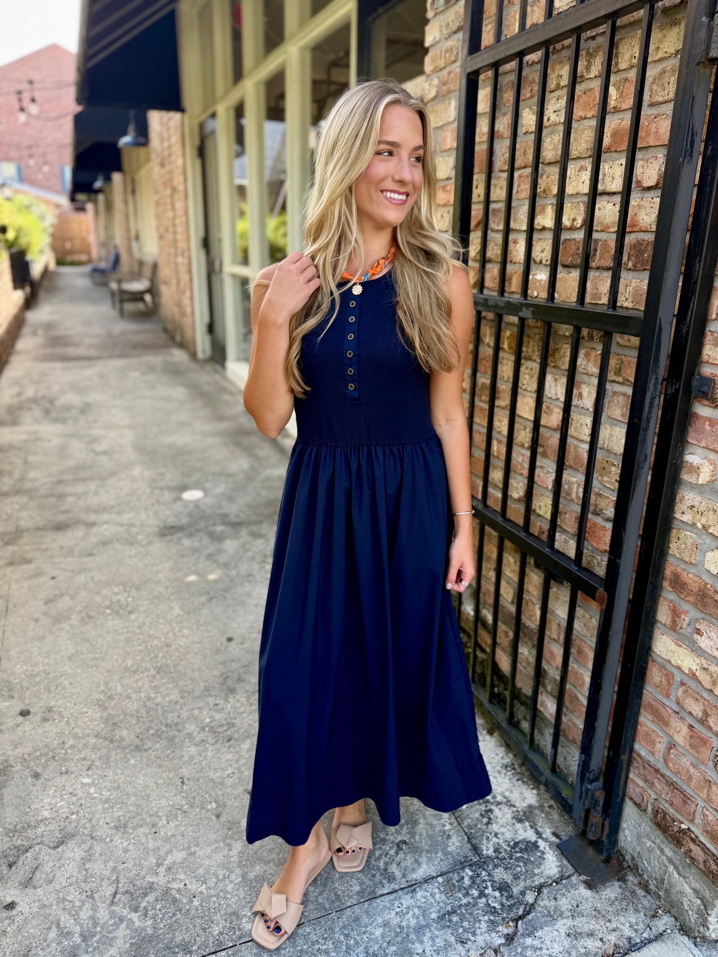 Henley Maxi Dress- Navy
