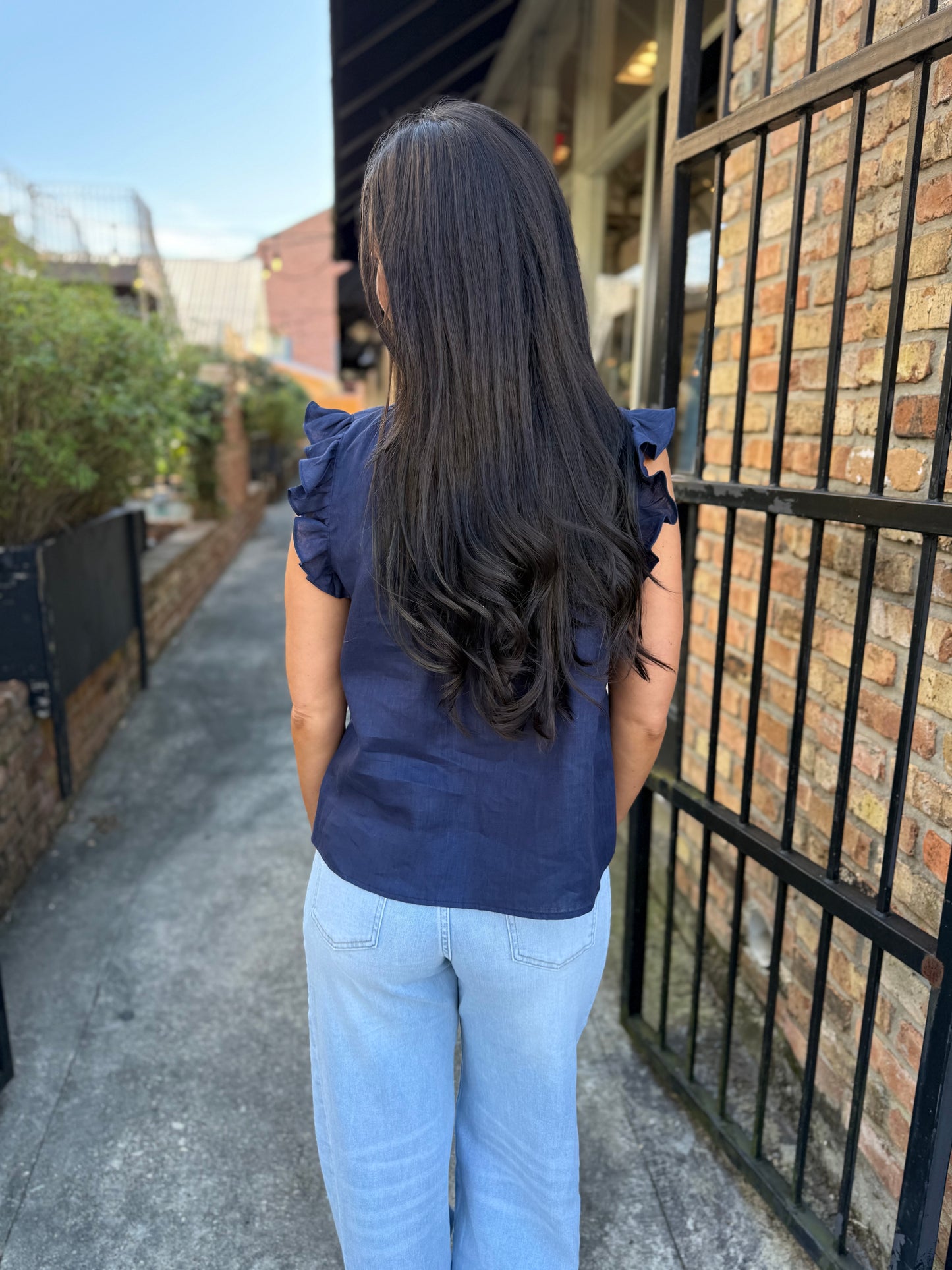Heidi Linen Top-Navy