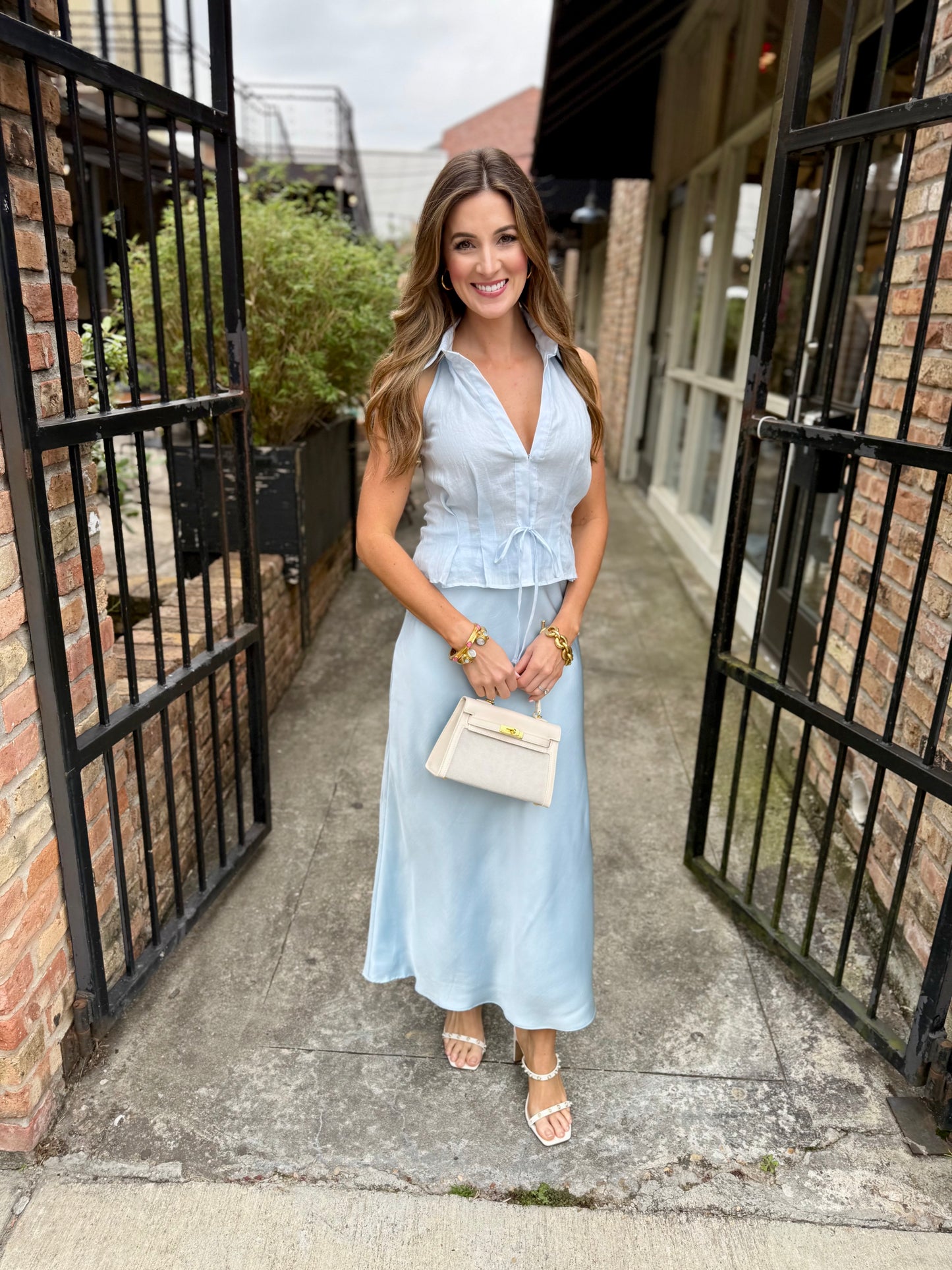 Nancy Collared Halter- Light Blue