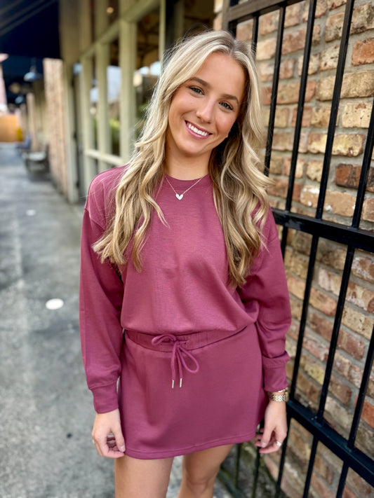 Rosey Sweatshirt & Skort 2 PC SET- Dusty Rose