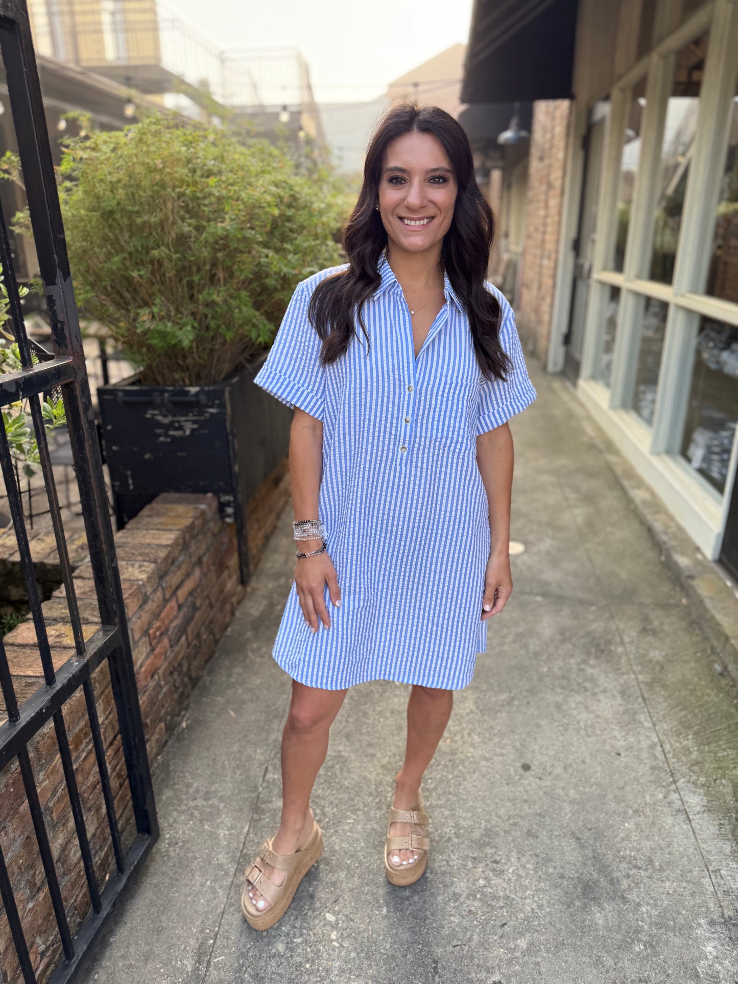 Day Striped Shirt Dress- Lt. Blue