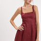Louis Linen Square Neck Mini Dress- Brandy Brown