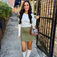 Polka Dot Scalloped Mini Skirt- Olive
