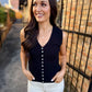 Shell Button Sweater Tank- Black