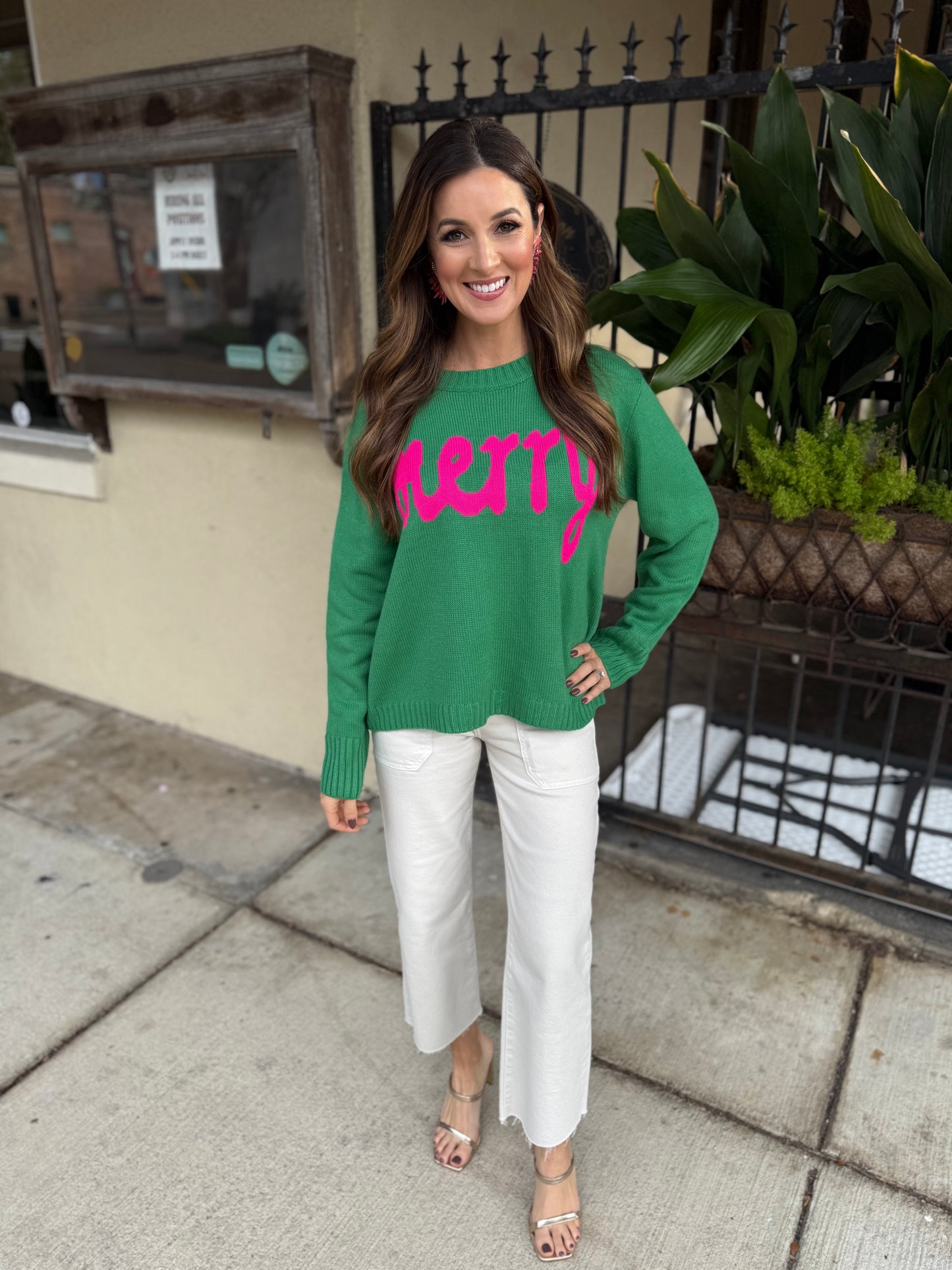 Merry Crown Sweater- Mint Green/Pink