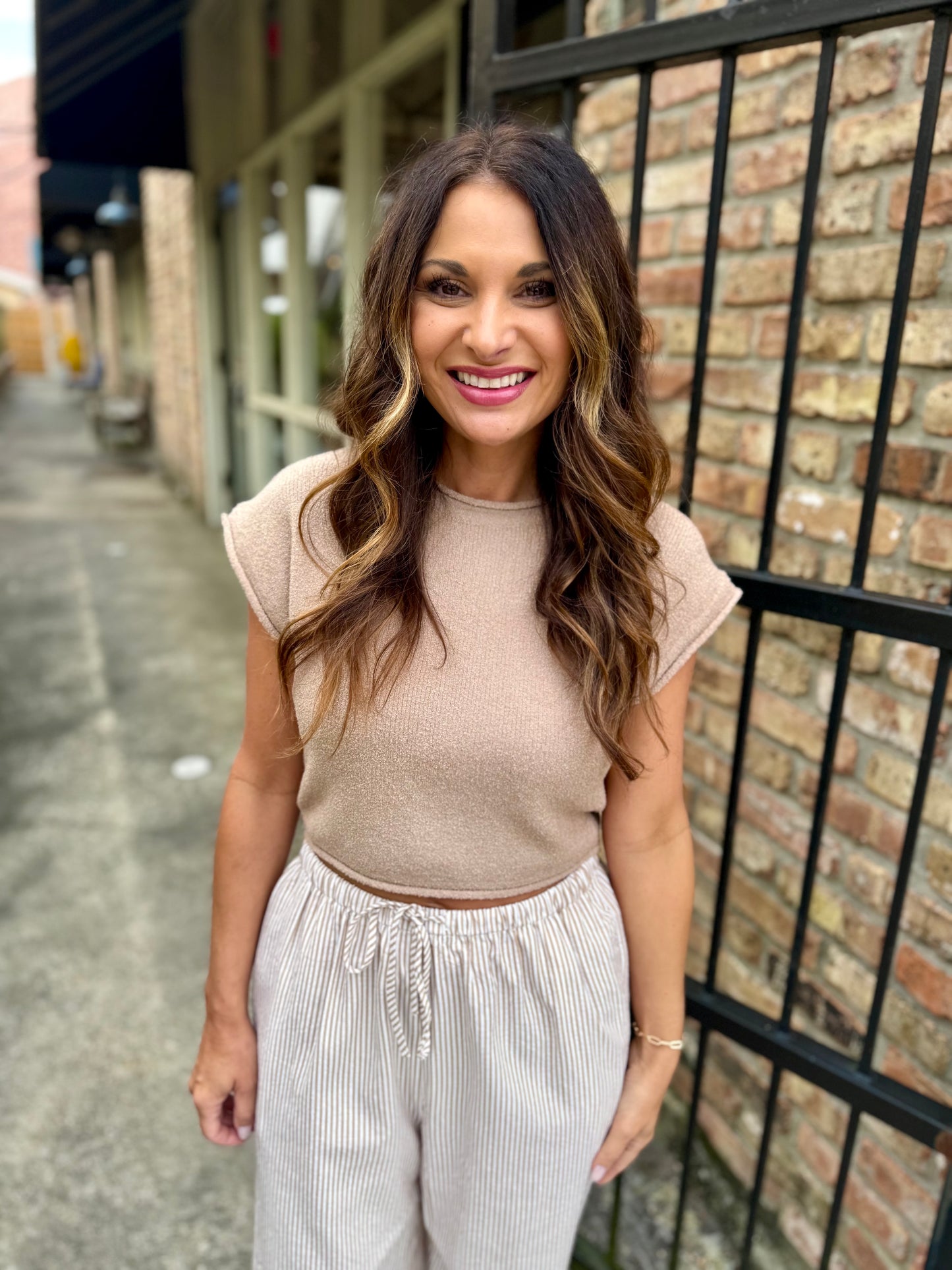 Cuddy Cap Sleeve Top- Lt. Brown