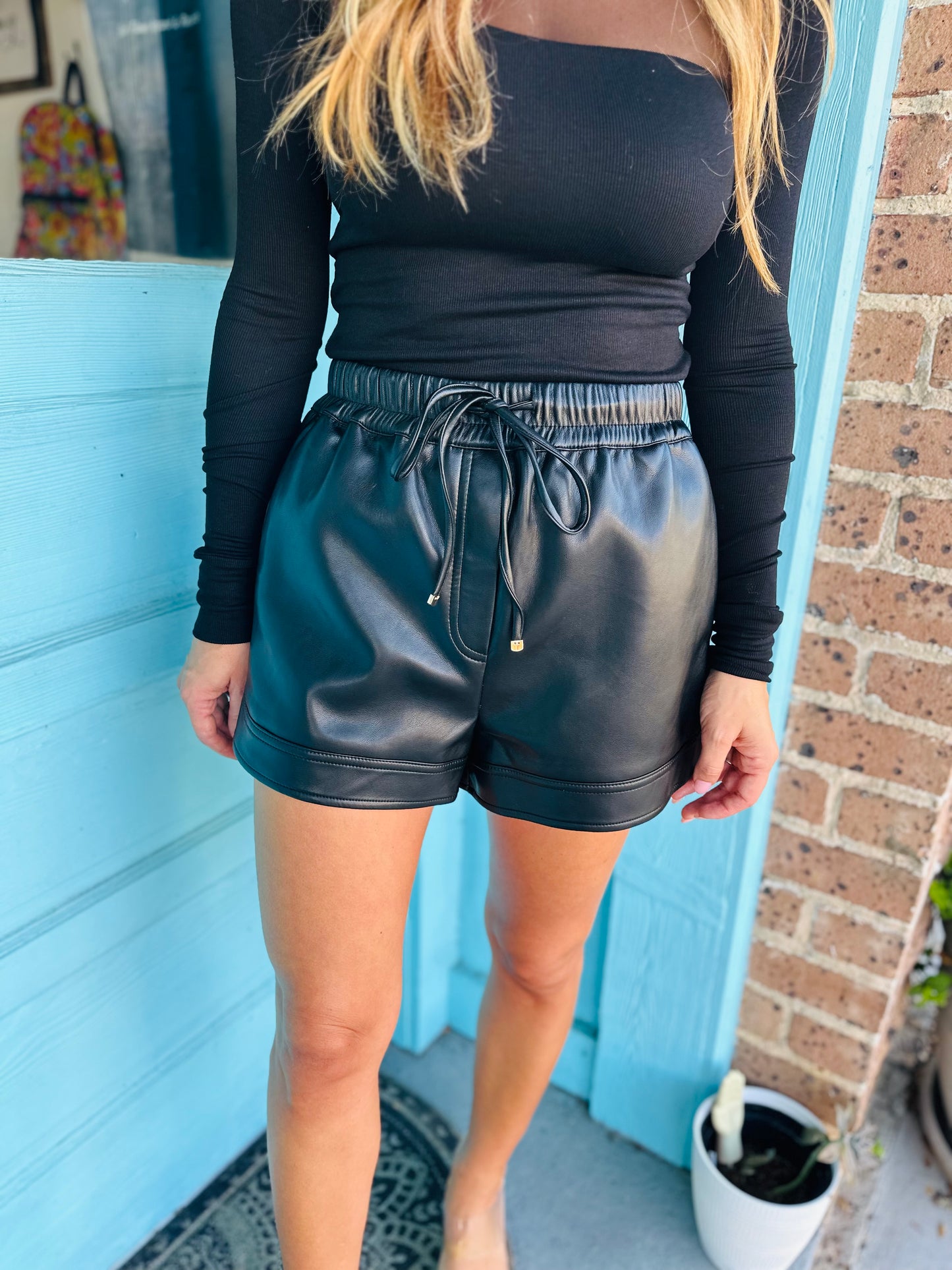 Gina Faux Leather Shorts- Black