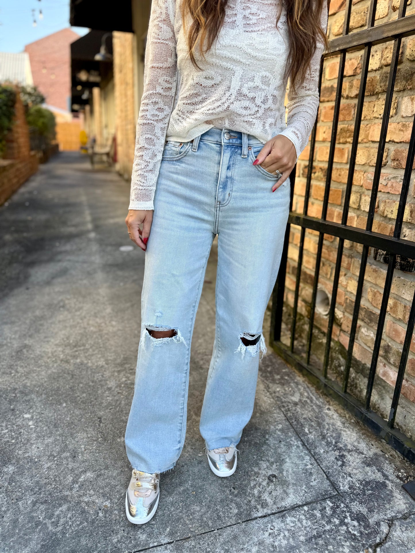 Pleaser HR Wide Ankle Denim- Charisma Distressed