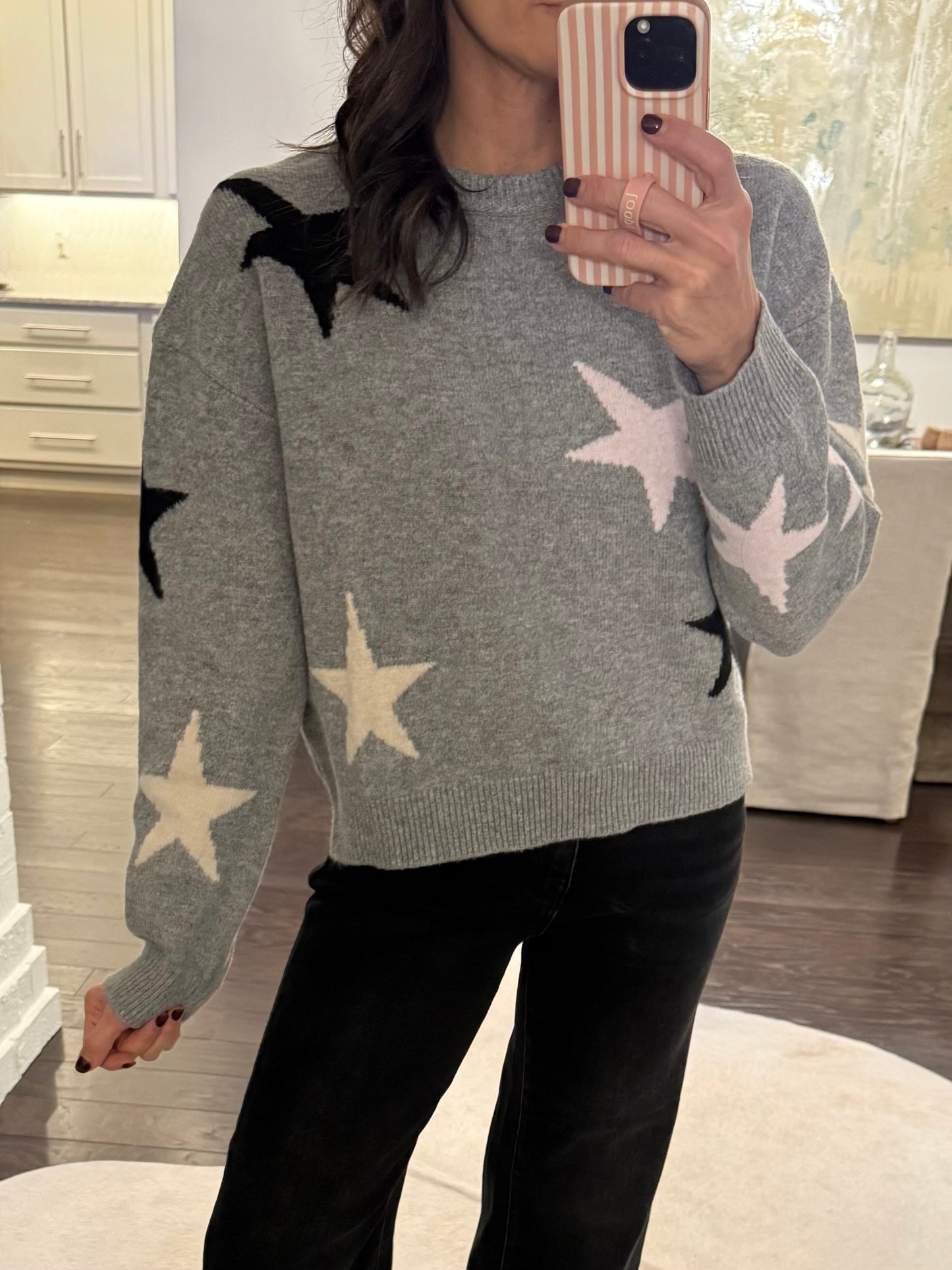 Star Knit Sweater- Heather Gray