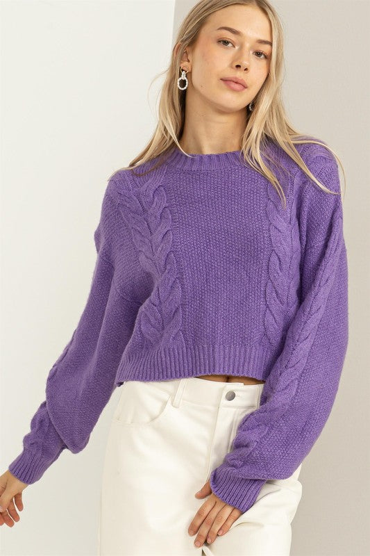 Snuggly Cable Sweater- Purple