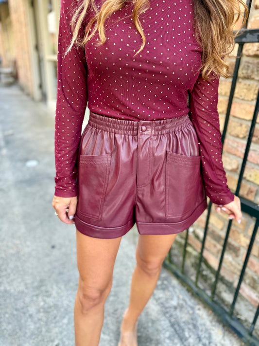 Albe Faux Leather Shorts- Plum
