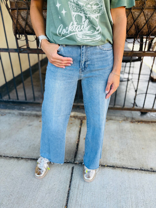 Blakely Slim Wide Leg Denim- Medium Denim