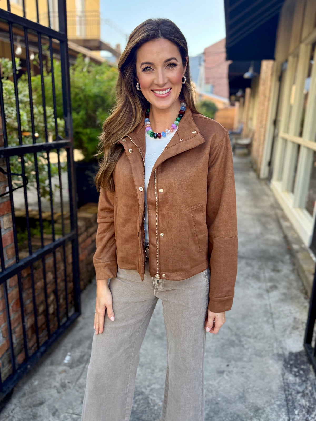 Halo Suede Snap Jacket- Camel
