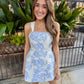 Floral Jacquard Mini Dress- Blue