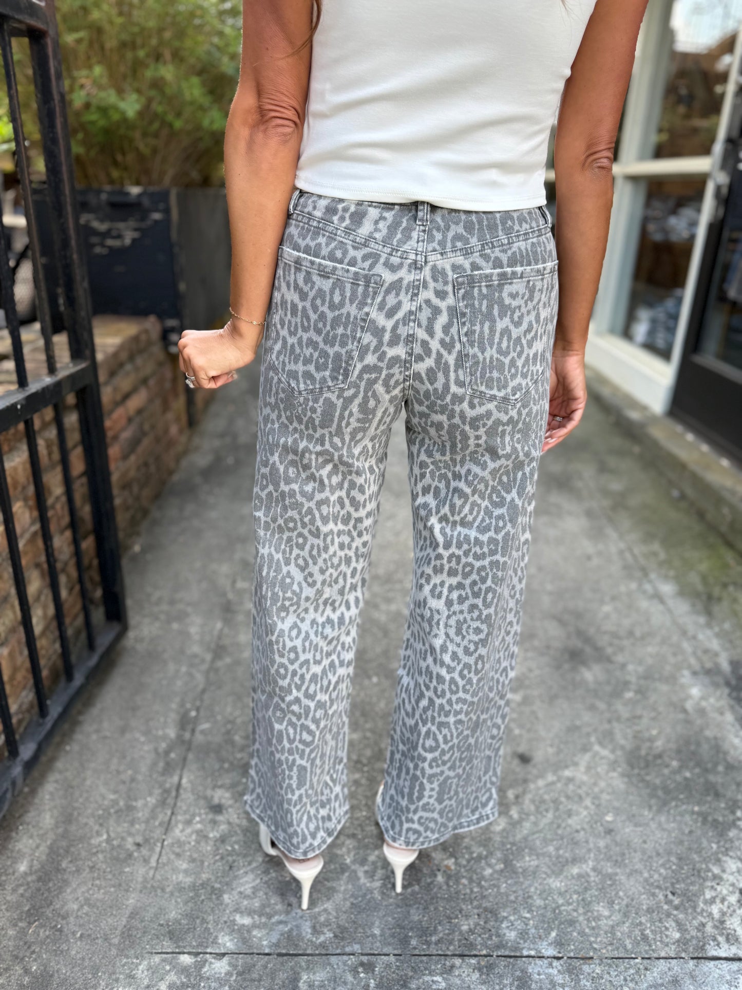 Olivia (Grey Leopard) HR Wide Leg Jeans