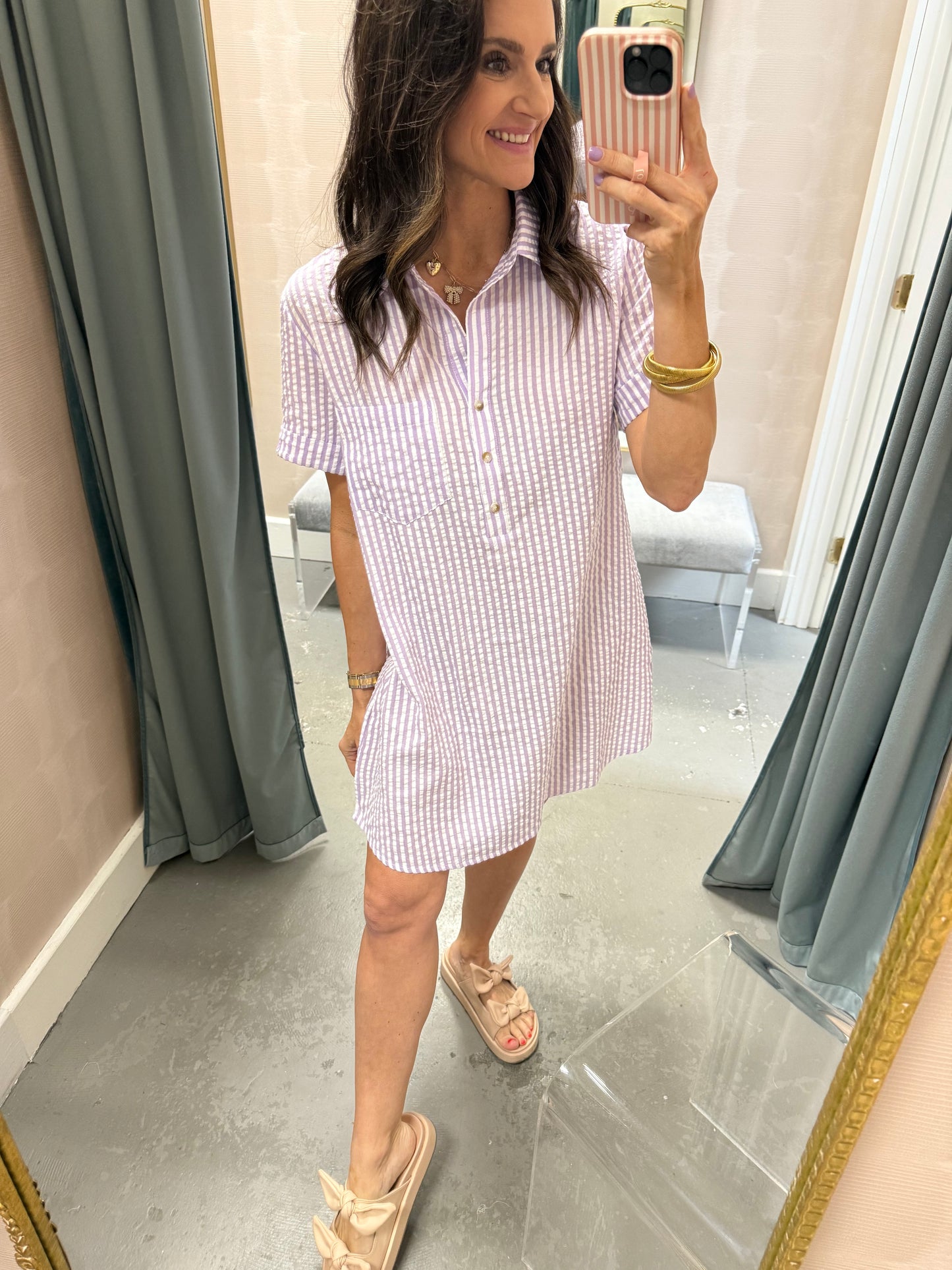 Day Striped Shirt Dress- Lavender